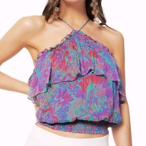 Ramy Brook Womens Floral Print Julieta Blouse Boysenberry